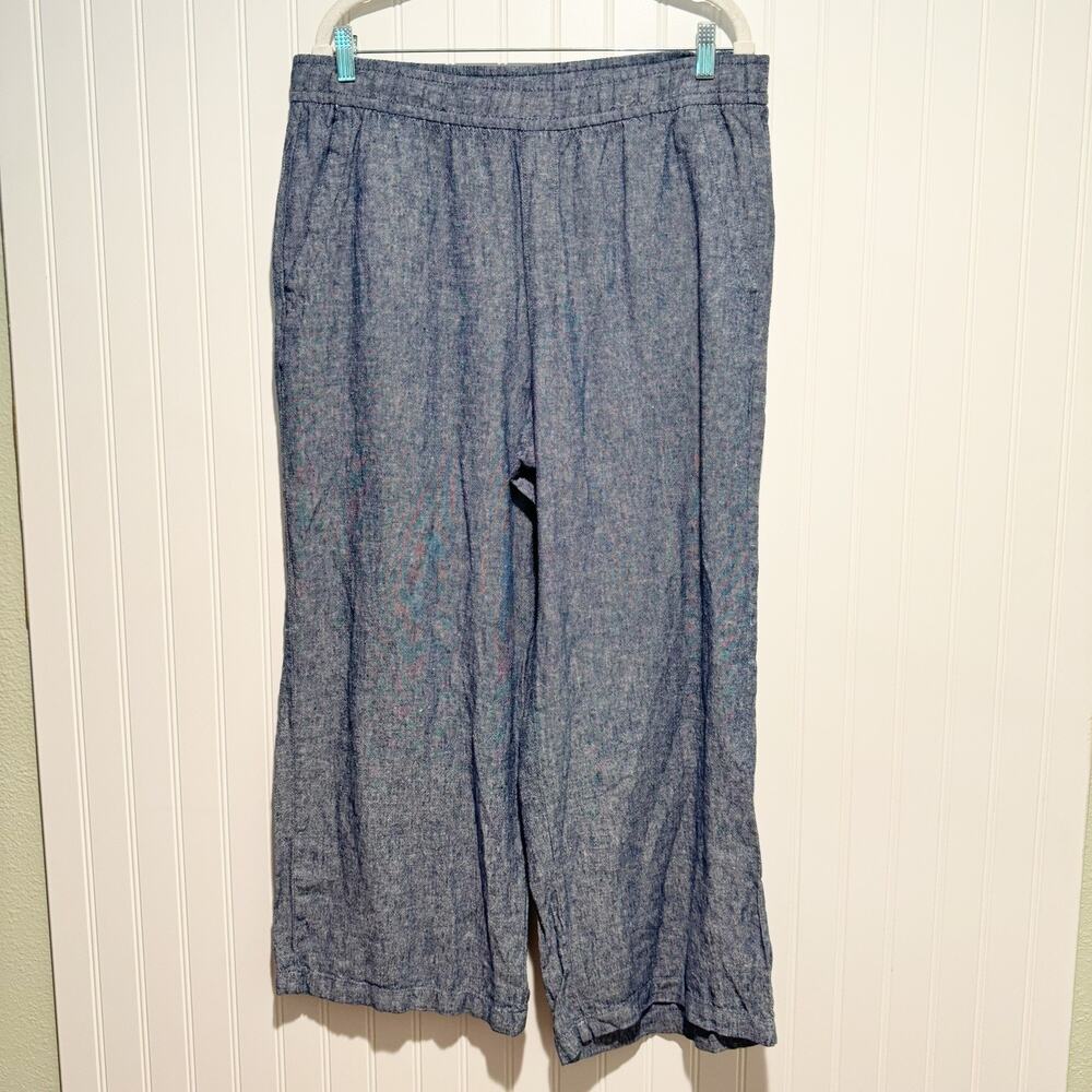Old Navy High Rise Wide Leg Pants Chambray Blue Linen Pull On Size Large
